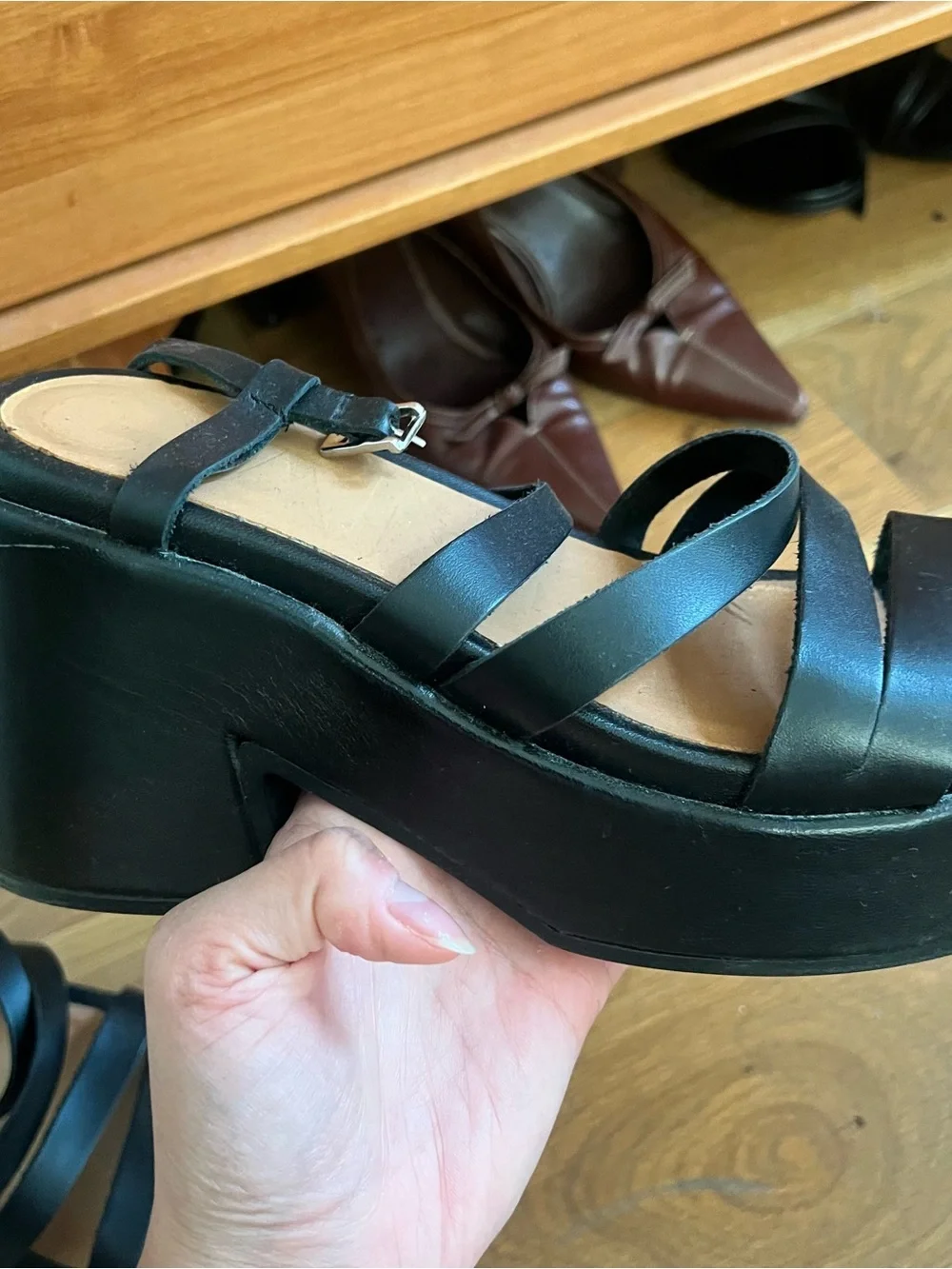 Ganni Black Leather Platform Strappy Sandals